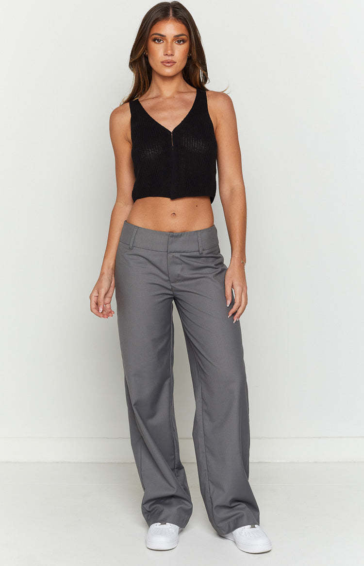 Damen gestricktes Crop-Top mit V-Ausschnitt und Reißverschluss-Detail EB
