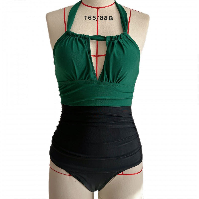 Damen Einteiler Badeanzug mit floralen Cut-Outs und elegantem Wickelrock EB