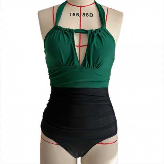Damen Einteiler Badeanzug mit floralen Cut-Outs und elegantem Wickelrock EB
