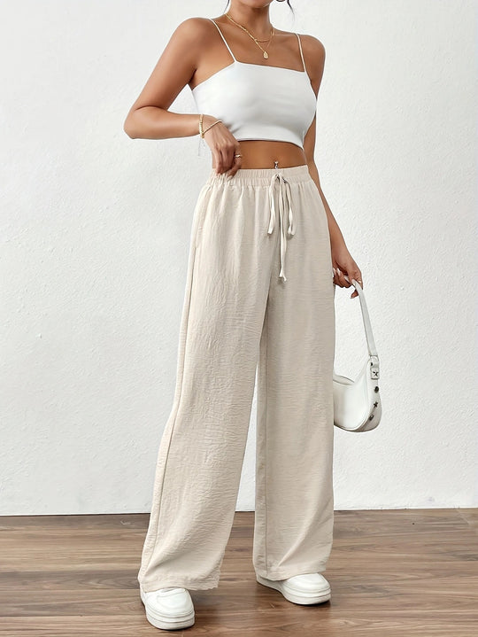 Damen Weit geschnittene Sommerhose mit elastischem Bund und Kordelzug EB