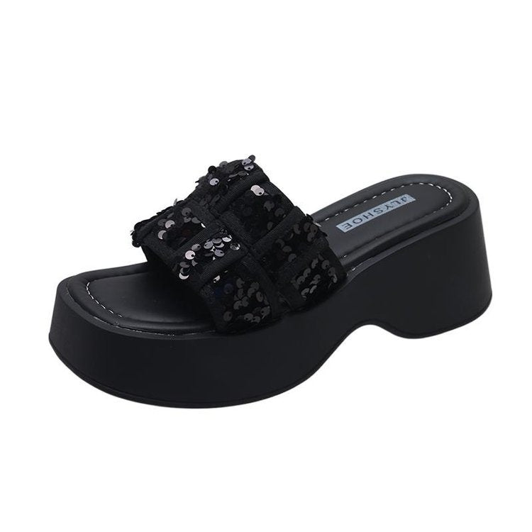 Damen Glitzernde Plateau-Pantoletten mit bequemer Sohle EB