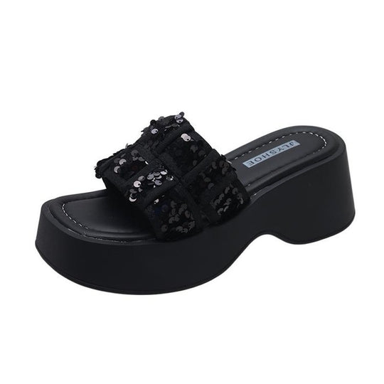 Damen Glitzernde Plateau-Pantoletten mit bequemer Sohle EB