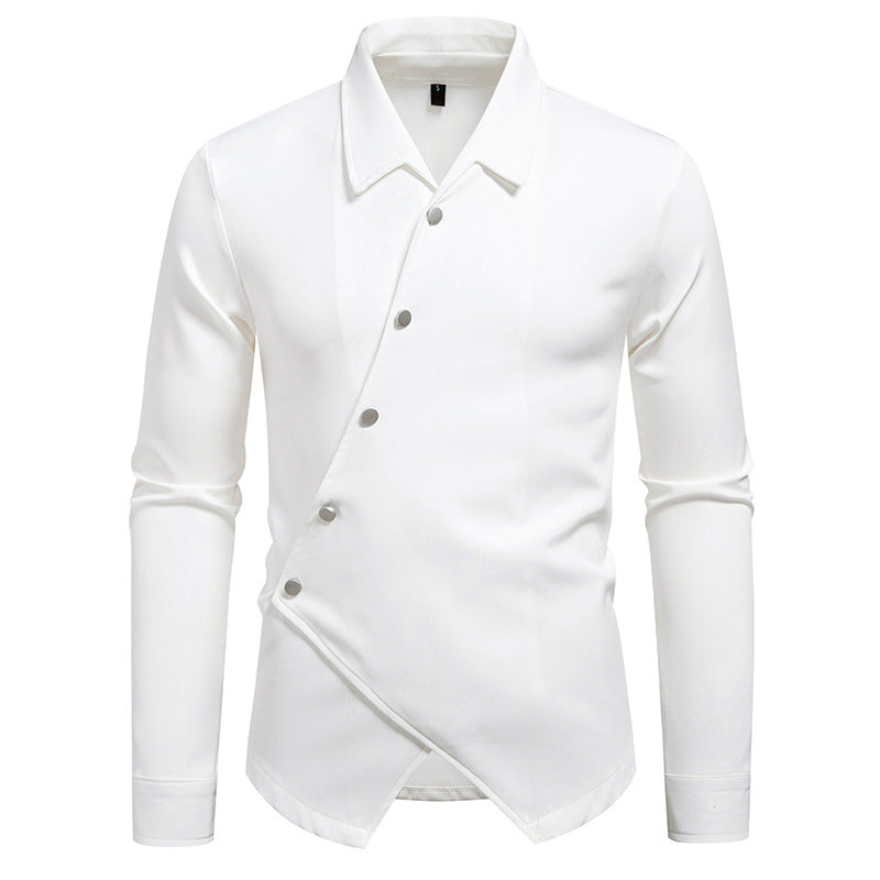 Herren modisches Langarmhemd mit asymmetrischem Knopfdesign EB