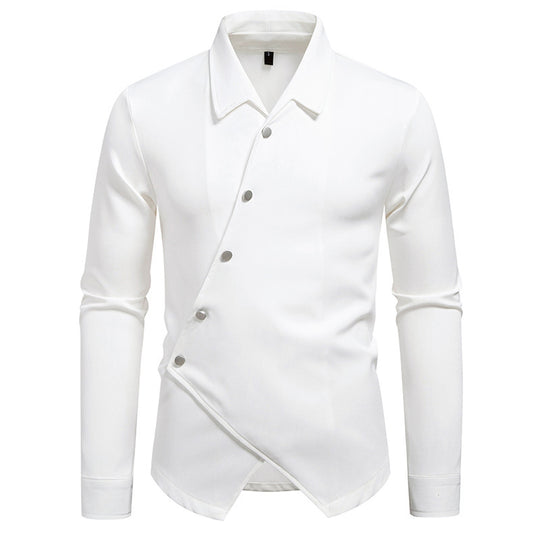 Herren modisches Langarmhemd mit asymmetrischem Knopfdesign EB