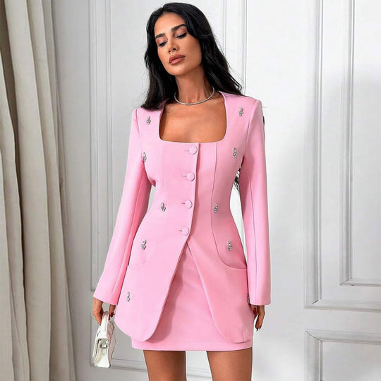 Damen elegantes Blazer-Kleid mit geschmackvollen Knopfdetails EB