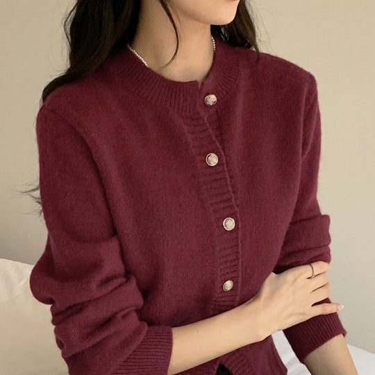 Damen Modischer Strickcardigan mit Knopfleiste und feiner Rippstruktur EB