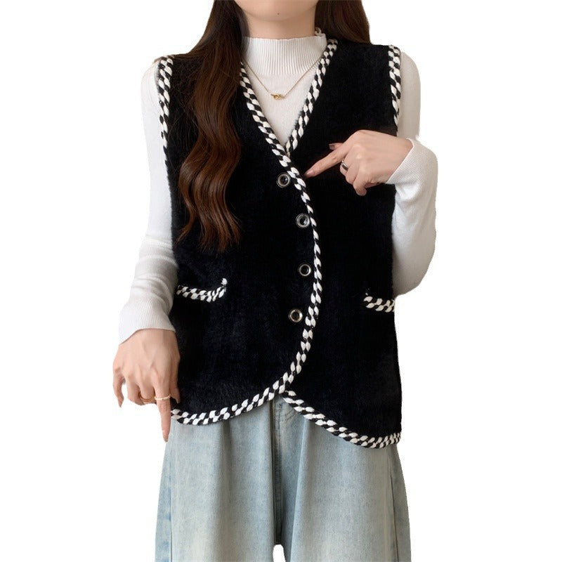 Damen Weste mit geflochtenen Akzenten und Knopfdetails EB