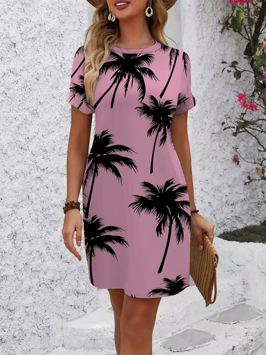 Damen lässiges Kurzarmkleid mit modernem Hahnentrittmuster und bequemer Passform EB