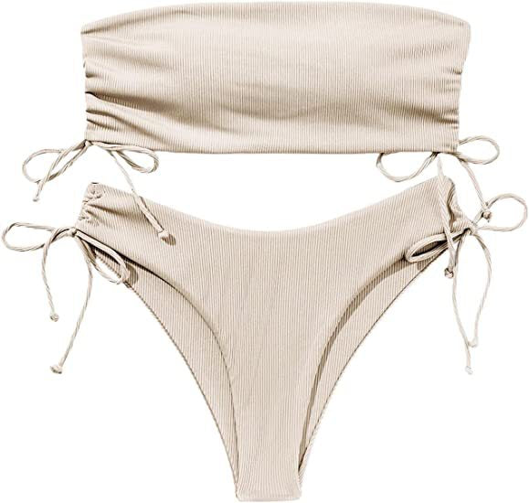 EB | Split Solid Color Tube Top Bikini