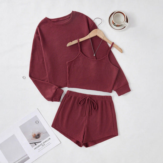 Damen Komfortables Lounge-Set mit kurzem Oberteil und Shorts EB
