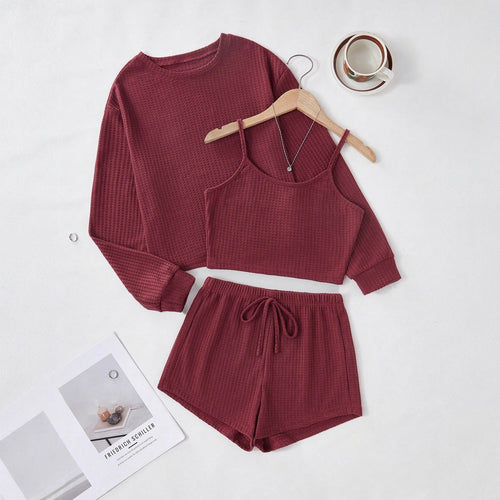 Damen Komfortables Lounge-Set mit kurzem Oberteil und Shorts EB