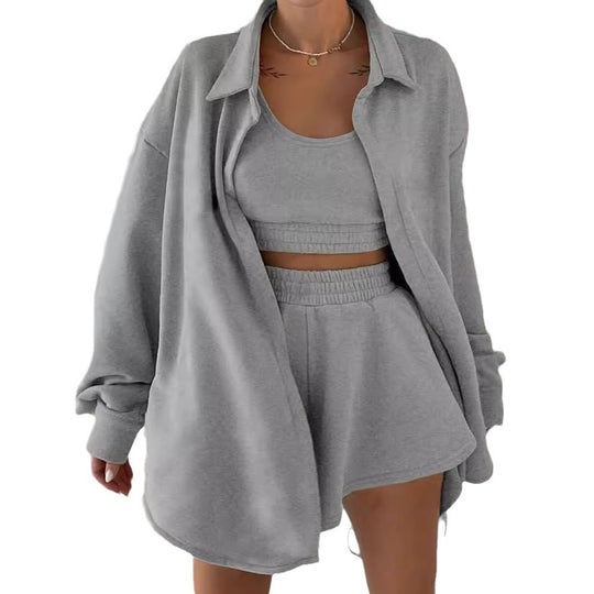 Damen lässiges Sweat-Outfit mit oversize Jacke und Shorts EB
