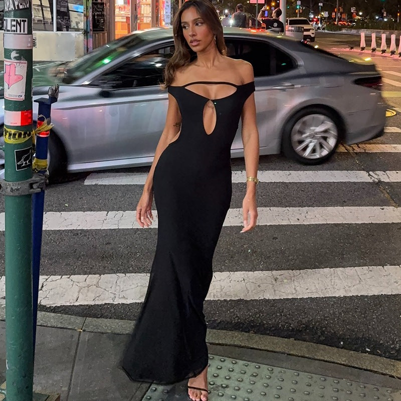 Damen Elegantes Wickelkleid mit Off-Shoulder Design und geschlitztem Rücken EB