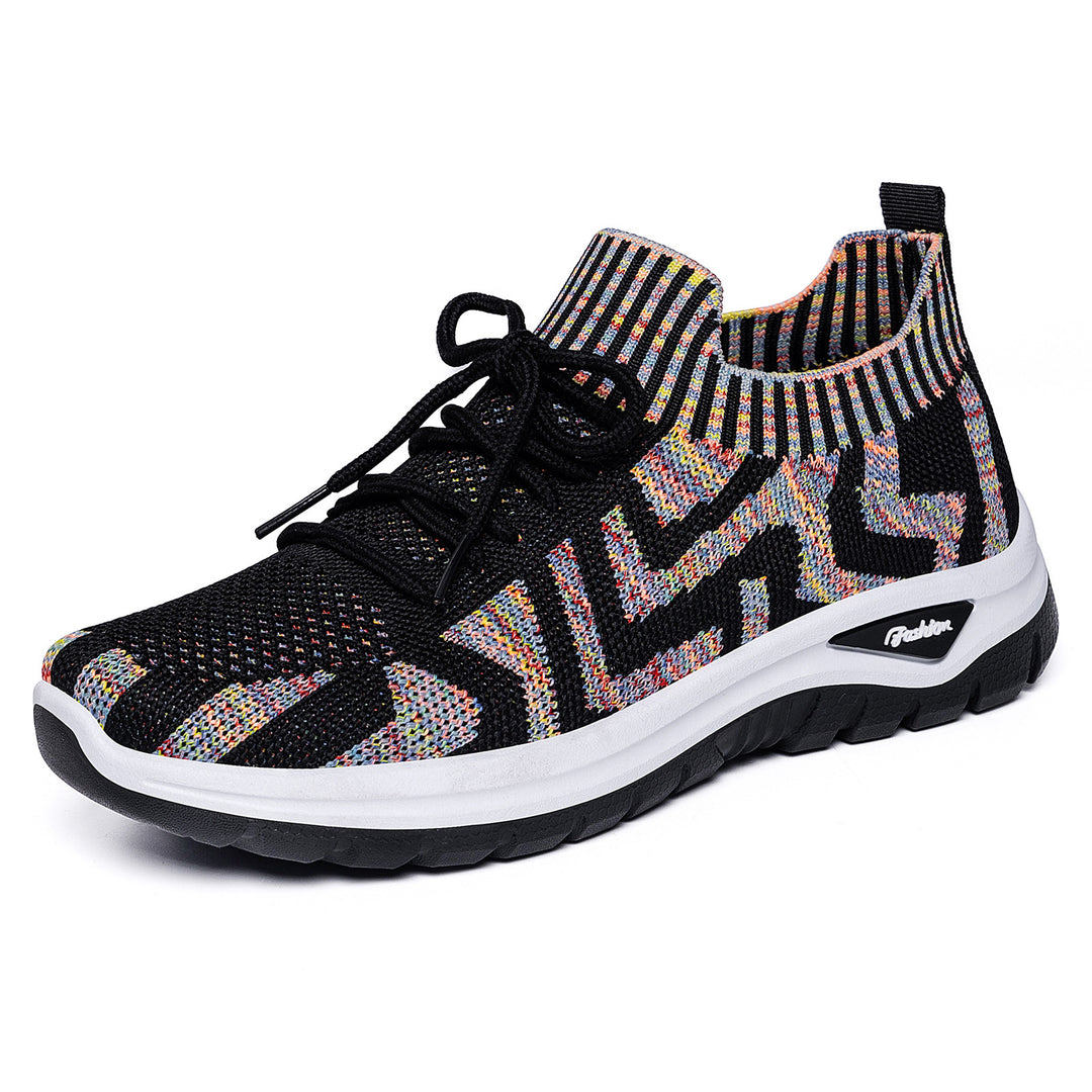 Damen nan gestrickter Sockensneaker mit Jacquard-Muster, elastischem Schaft, integrierter Schnürung und stoßdämpfender Profilsohle EB
