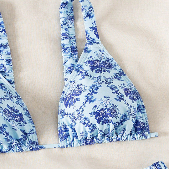 Damen Hochgeschnittener Brazilian-Bikini mit floralen Rüschendetails EB