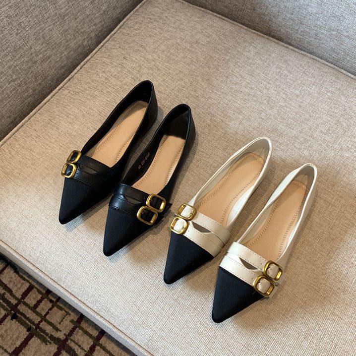 Damen elegante spitze Ballerinas mit doppelter Schnallenverzierung EB