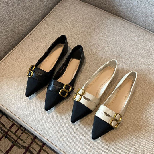 Damen elegante spitze Ballerinas mit doppelter Schnallenverzierung EB