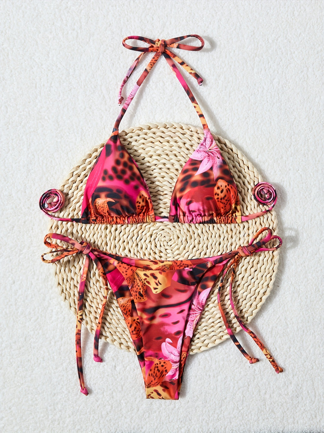 Damen Triangel-Bikini mit verstellbaren Bindebändern und animalischem Muster EB