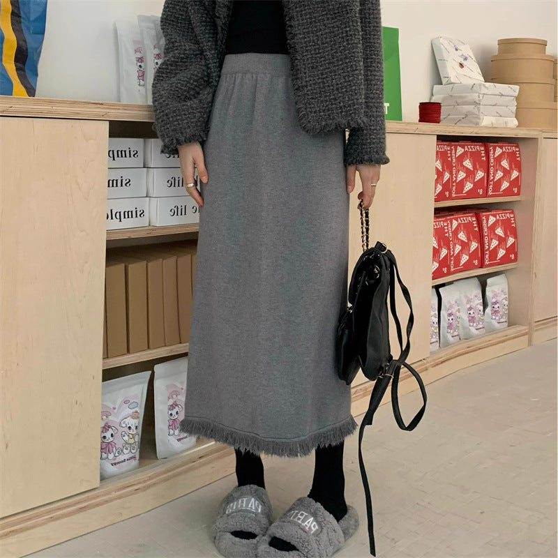 Damen Modischer Midi-Rock mit Fransensaum EB