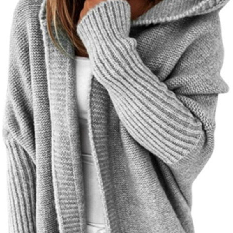 Damen Longline Kapuzen-Strickcardigan mit offener Front EB