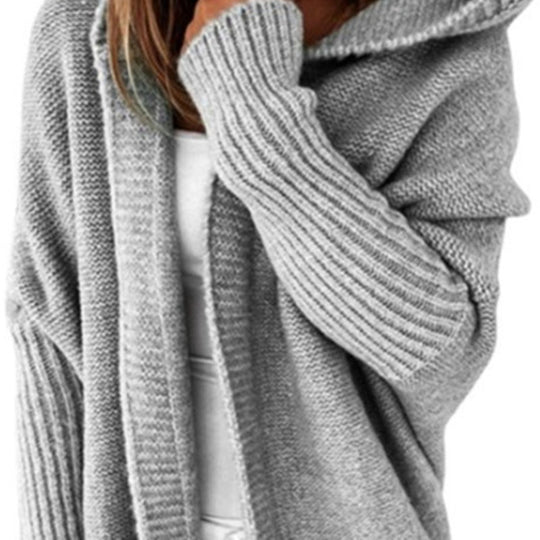 Damen Longline Kapuzen-Strickcardigan mit offener Front EB
