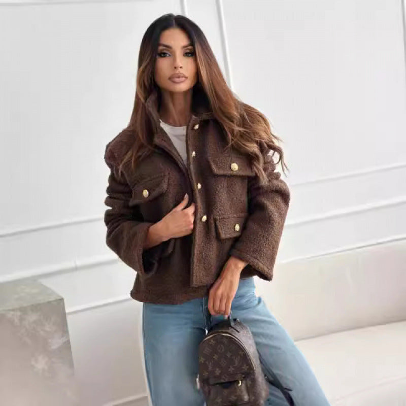 Damen-Plüsch-Strukturjacke mit Utility-Taschen EB