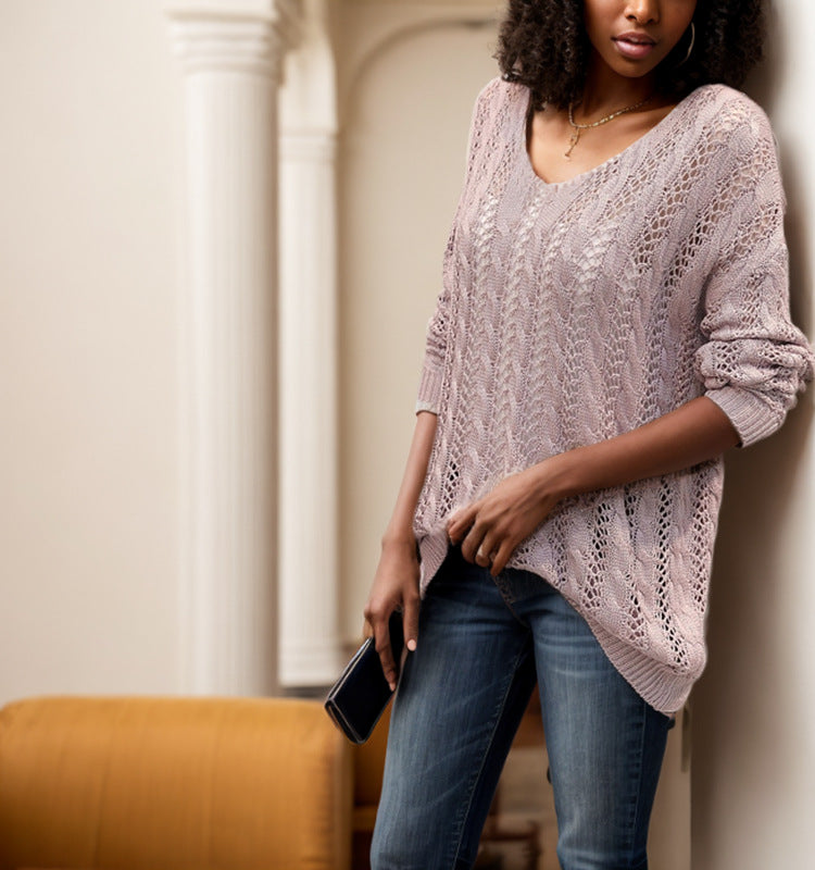 Damen luftiger Strickpullover mit einzigartiger Lochstruktur EB