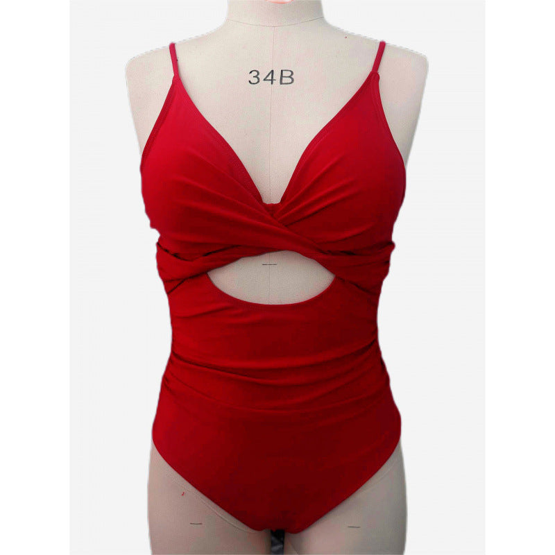 Damen Einteiler Badeanzug mit modernem Wickeldetail und verstellbaren Trägern EB