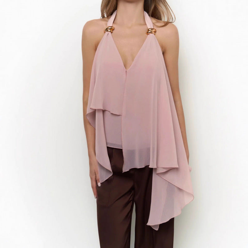 Damen Chiffonoberteil mit asymmetrischem Schnitt und Glanzdetails EB
