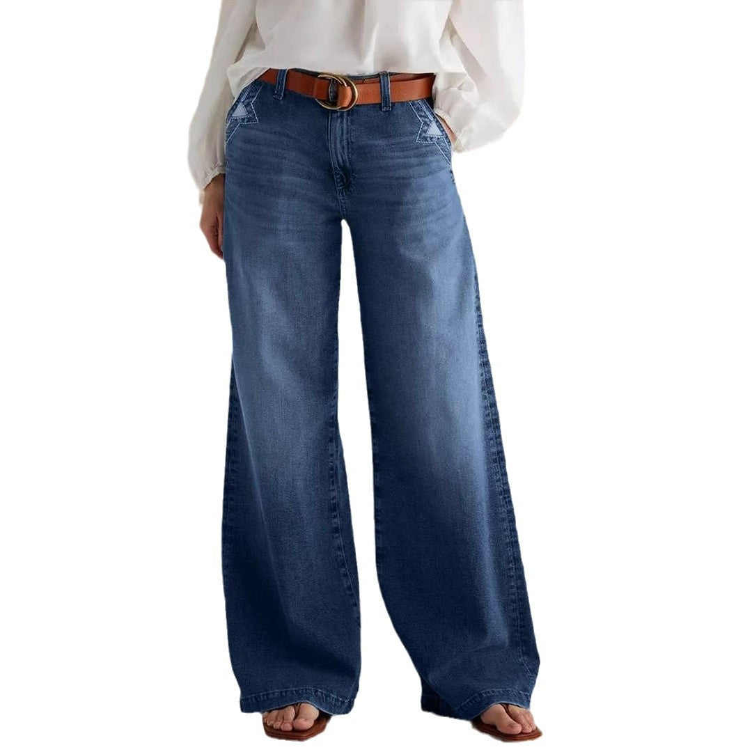 Damen Weite Jeans im Boho-Stil mit hohem Bund und komfortablem Schnitt EB