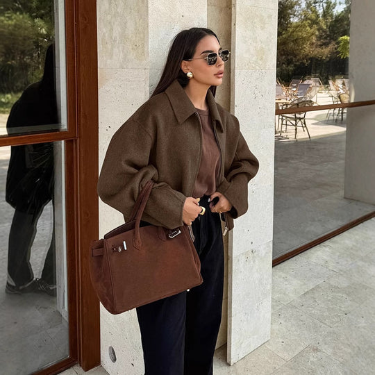 Damen Kapuzenjacke im Vintage-Stil mit oversized Schnitt und Reißverschluss EB