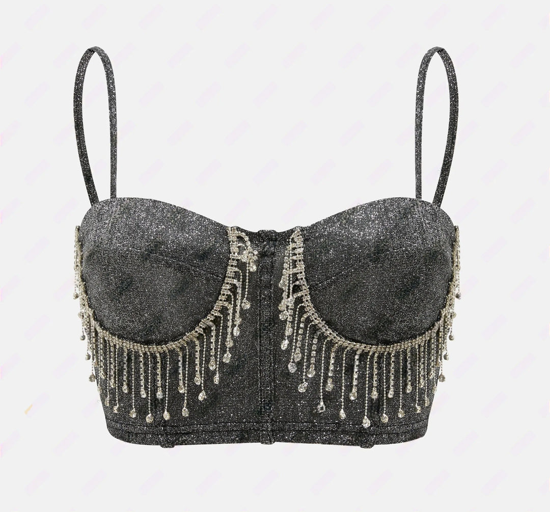 Damen Glitzerndes Bustier mit funkelnden Strassdetails und Spaghettiträgern EB