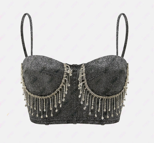 Damen Glitzerndes Bustier mit funkelnden Strassdetails und Spaghettiträgern EB