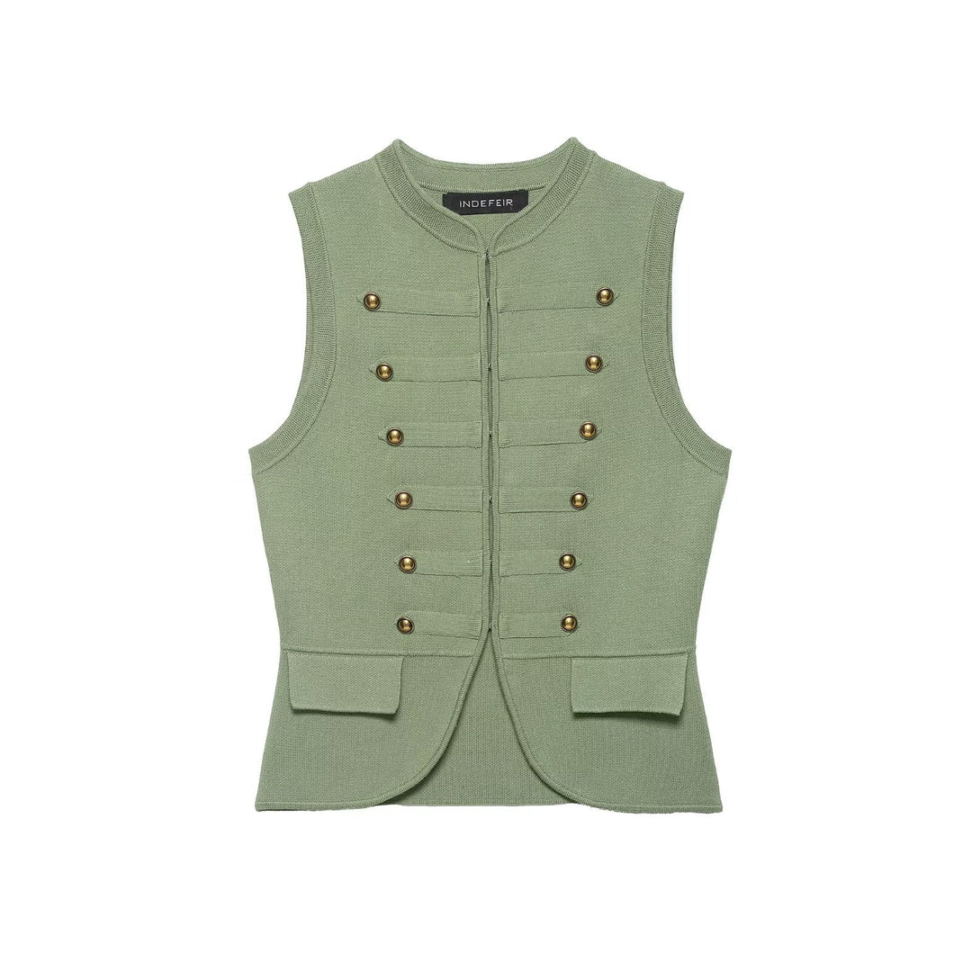 Damen raffinierte Utility-Weste im Militärstil mit Knopfdetails EB