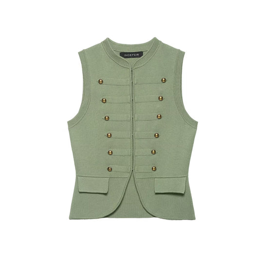 Damen raffinierte Utility-Weste im Militärstil mit Knopfdetails EB