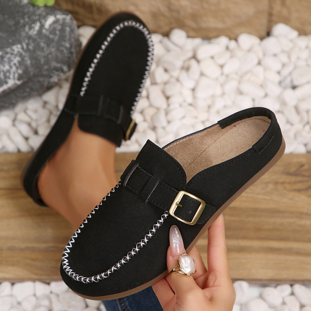 Damen Mokassin-Sandalen mit dekorativem Schnallen-Design EB