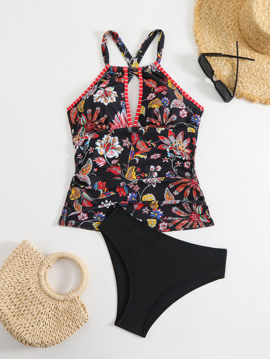 Damen Tankini-Set mit floralem Oberteil und hoch geschnittenen Höschen EB