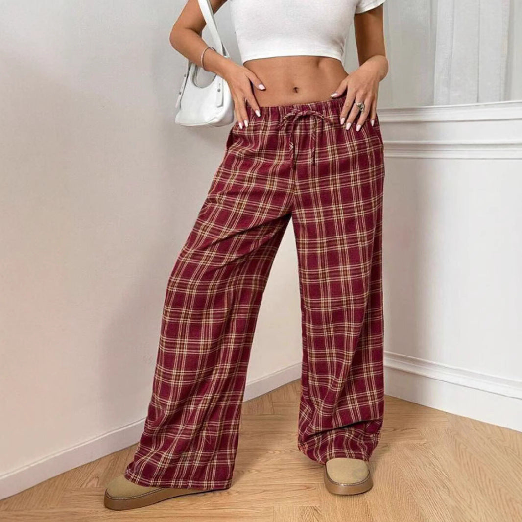 Damen Weite Karohose mit elastischem Bund und praktischen Taschen EB