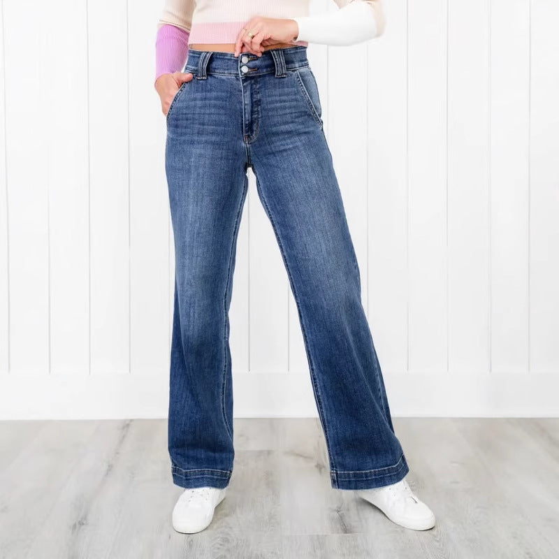 Damen Weit geschnittene Jeans mit hohem Bund und eleganter Nahtführung EB