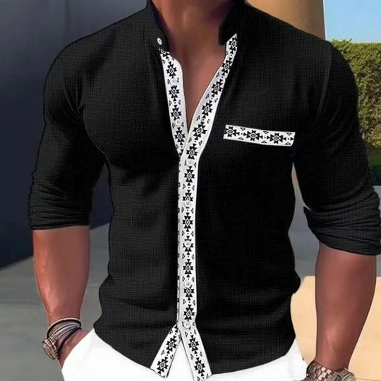 Herren Modische Langarmbluse mit dekorativem Kragen und edlem Design EB