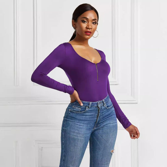 Damen Eleganter Langarmbody aus angenehmem Stretchmaterial EB