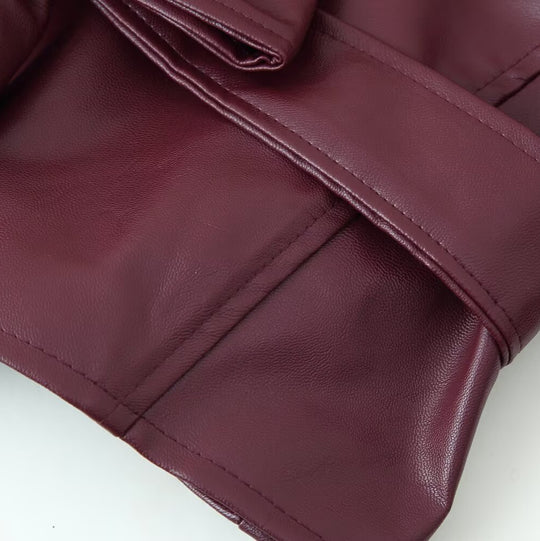Damen elegante Kunstlederjacke mit tailliertem Schnitt und Bindegürtel EB