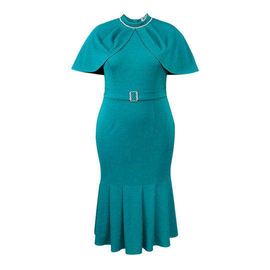 Damen elegantes Abendkleid mit schickem Cape und figurbetonter Silhouette EB