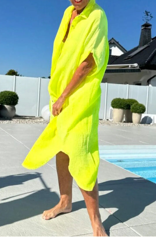 Damen Leichtes Baumwoll Button-Up Überkleid EB