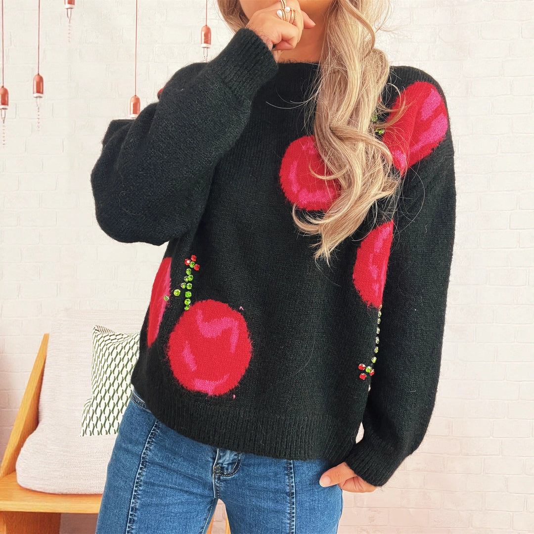 Damen Strickpullover mit kreativem Herzmotiv und weichem Material EB