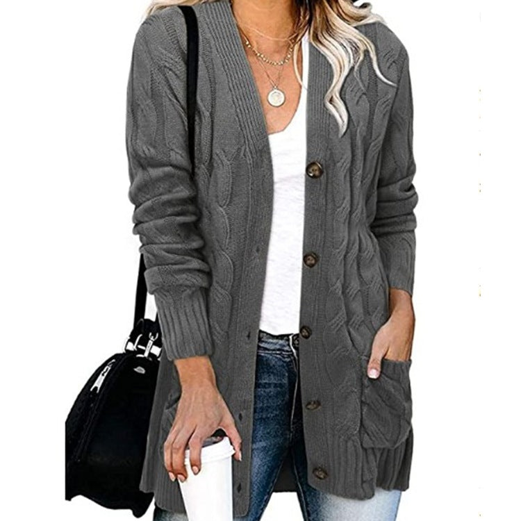 Damen Strickjacke mit Zopfdesign und praktischen Taschen EB