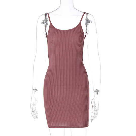 Damen figurbetontes Rippenkleid mit verstellbaren Spaghettiträgern EB