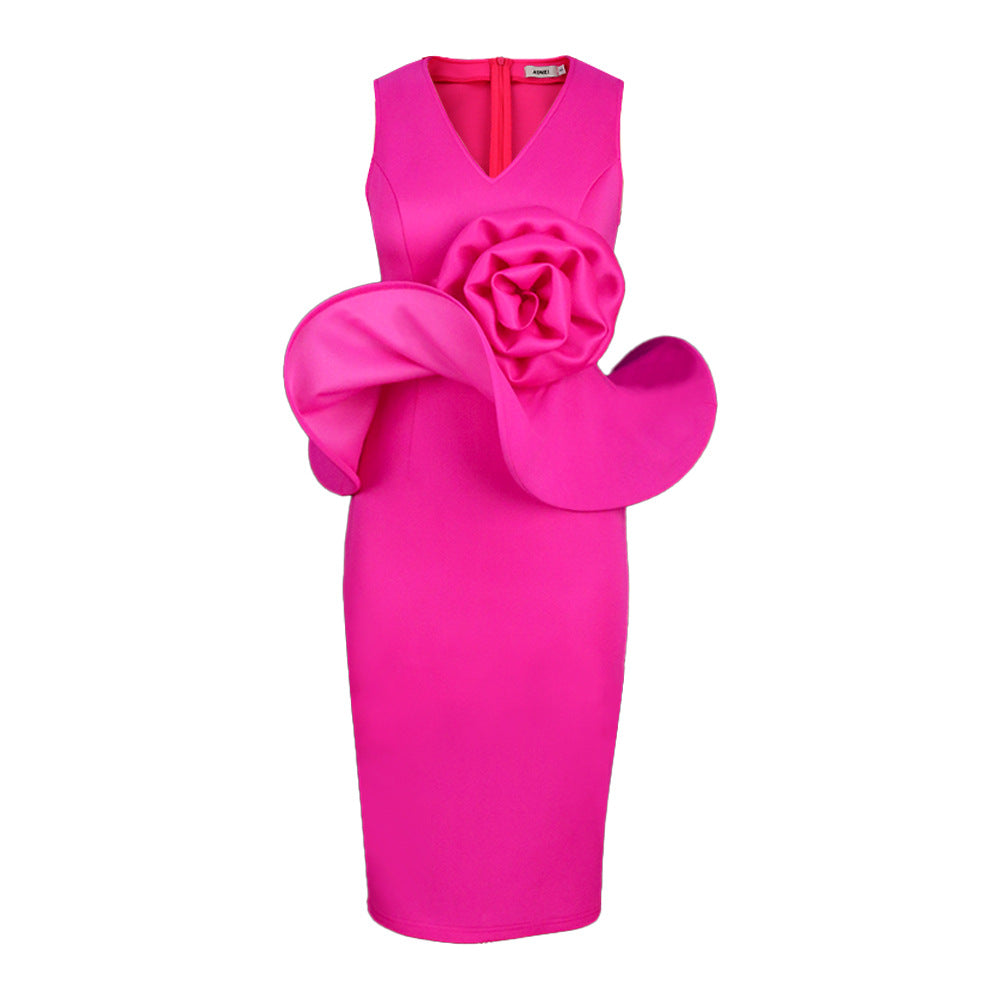 Damen figurbetontes Kleid mit raffiniertem Rüschenüberwurf EB