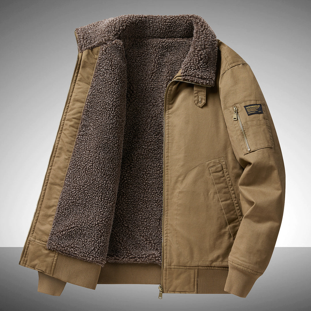 Men's  plush pile-lined utility flight jacket with zipped sleeve pocket and reinforced hand pockets EB