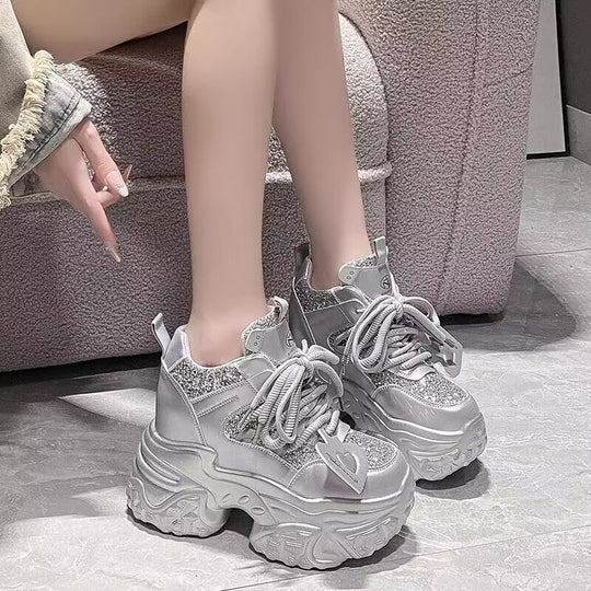 Damen Trendige Chunky Sneakers mit glitzernden Akzenten EB